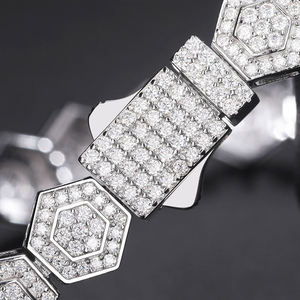 สร้อยข้อมือเพชรทรงหกเหลี่ยมชุบโรเดียมเงินแท้ 925 หรูหราสำหรับใส่ทุกวัน - Product Image 2