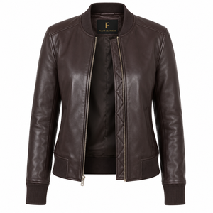 Blouson Bomber en Cuir de Mouton Marron Furat Leathers, Matelassé, Écologique, Séchage Rapide, Broderie 3D, Respirant, Hiver, Femme, Col Montant - Product Image 5