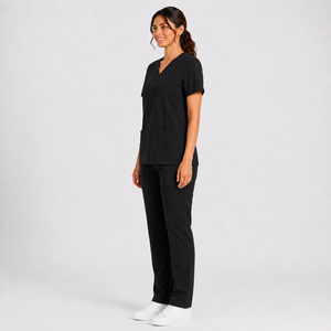 Women Black Medical <b>Scrub</b> <b>Set</b> Back View V Neck Healthcare Uniform Nurse Workwear Top And Pant - Product Image 4