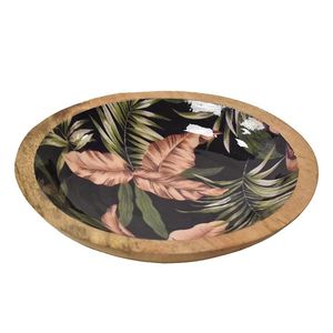 Bol de service pour soupes et salades, vaisselle de cuisine domestique, finition émaillée imprimée, bol en bois, thème été tropical - Product Image 1