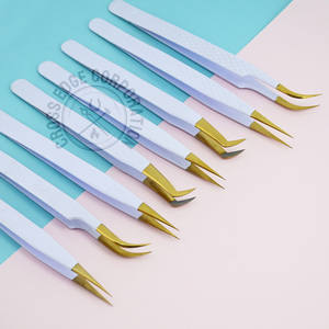 Custom Logo Fiber Tip Eyelash Extension Tweezer 90 degree Glitter White Volume Lash <b>Tool</b> Stainless Steel Professional - Product Image 3