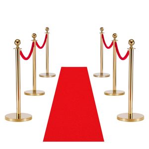 Juego de 6 Postes Separadores para Hotel, Barrera de Control de Multitudes con Alfombra Roja y 4 Cuerdas de Terciopelo Rojo, Acero Inoxidable Dorado - Product Image 1
