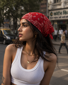 Bandana en coton rouge audacieux pour hommes et femmes, foulard unisexe à motif Paisley pour le streetwear quotidien, les voyages, les festivals et les usages quotidiens ! - Product Image 1