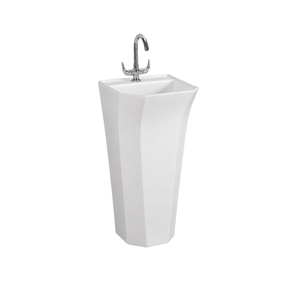 Lavabo de Pedestal Rectangular Audi de una Pieza, Blanco Brillante, Montado en el Suelo, con Grifo Monomando, Escurridor Contemporáneo para Lavado de Manos - Product Image 1