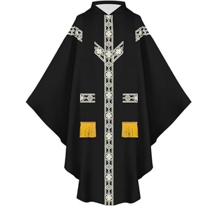 Vêtement liturgique moderne de haute qualité pour prêtre/célébrant, noir imprimé, brodé, durable, avec étole, personnalisable - Product Image 1