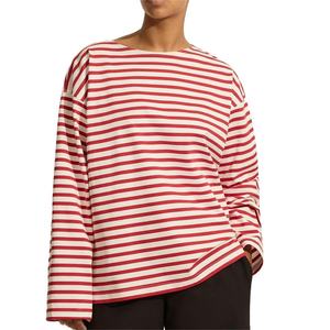 Camiseta de Manga Larga a Rayas para Hombre, Cuello Redondo, Tejido de Algodón, Estilo Casual, Diseño Rojo y Blanco, Transpirable - Product Image 2