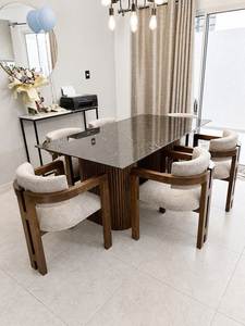 Luxury Stone Top Dining <b>Table</b> Set Modern Teak Wood Upholstered Chair Contemporary Dining Furniture for Villa Restaurant Hotel - Product Image 3