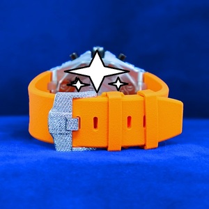 Reloj Unisex de Moissanita con Caja de Acero Inoxidable, Correa de Silicona, Esfera Redonda Naranja, Movimiento Analógico de Cuarzo - Product Image 4