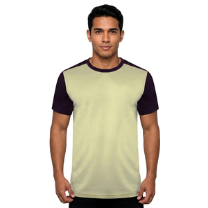 Men's <b>Raglan</b> Sleeve Color Blocked Knitted T-Shirt O-Neck Regular Fit Solid Casual Style Short Sleeve <b>Top</b> - Product Image 2
