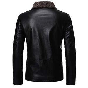 <b>Men's</b> Black <b>Leather</b> <b>Jacket</b> Slim Fit Windproof Full Zipper Regular Winter Wear <b>Jacket</b> For <b>Man</b> - Product Image 2