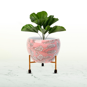 Maceta de Metal con Soporte de Hierro, Color Durazno, Decorativa, para Plantas de Interior, para Hogar, Jardín, Sala de Estar, Dormitorio, Oficina - Product Image 1