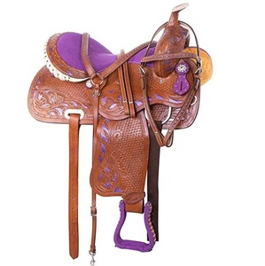 Vente en gros de selles de cheval de haute qualité en cuir de style western, sans arceau, pour l'équitation sur sentier, personnalisables, et de type ranch. - Product Image 1