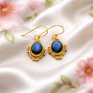 Boucles d'oreilles pendantes en labradorite bleue, argent sterling 925, plaqué or rose et or jaune, bijoux bohèmes faits à la main, cadeau - Product Image 4