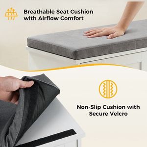 Banc de rangement pour chaussures de 39 pouces avec coussin rembourré, armoire à chaussures à 4 portes, étagère réglable, entrée, blanc - Product Image 5
