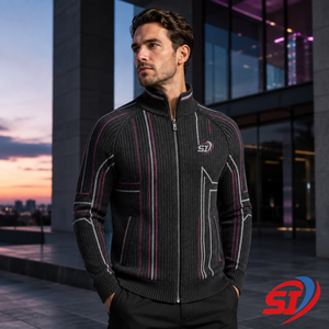 Veste en tricot sur mesure de qualité supérieure, fermeture éclair intégrale, cardigan jacquard côtelé monogrammé, pull streetwear, OEM, marque privée, vente en gros - Product Image 5