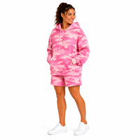 Ensemble de survêtement polaire personnalisé pour femme, motif camouflage, respirant, 100 % coton, avec sweat à capuche et short à poche kangourou, longueur au-dessus du genou