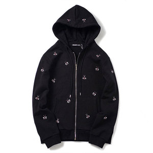 Men's Black Zip-Up <b>Hoodie</b> with Front Logo Breathable <b>Lined</b> Knitted Cotton Winter Wear - Product Image 2