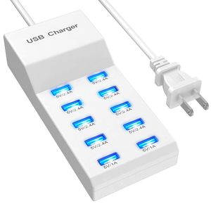 Stazione di Ricarica USB a 10 Porte, Hub di Ricarica Rapida 50W, Adattatore di Alimentazione da Parete per Telefoni e Tablet, Stazioni di Ricarica Portatili - Product Image 1