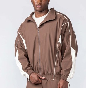 Men's Brown Track Jacket <b>Set</b> Solid Color Zip-Up Hooded Casual Outerwear Breathable <b>Knitted</b> Polyester <b>Set</b> - Product Image 2