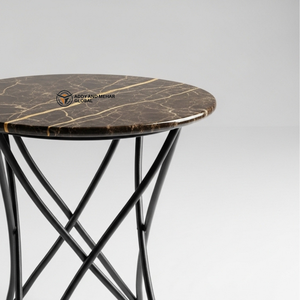 Modern <b>Round</b> Marble <b>Stool</b> with Geometric Iron Frame Luxury Stone Top Side Table Minimalist Boutique Furniture - Product Image 2