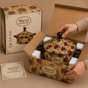 Cacerola de Esmalte Dorado con Diseño Floral de Marvel Handicrafts, Olla para Servir de Primera Calidad, Resistente al Calor, para Cocina y Comedor - Product Image 4