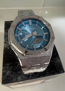 นาฬิกาโมอิสซาไนต์สีเงินแบบ Iced Out เครื่องประดับฮิปฮอป นาฬิกาเพชรหรูหรา สายเหล็ก หน้าปัดสีน้ำเงิน - Product Image 2