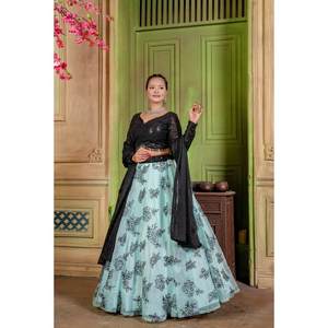 DISEÑADOR ORGANZA SECUENCIA DE BORDADO DE SECUENCIA DE TRABAJO PAREJA WEAR COMBO SKY CON NEGRO - Product Image 3