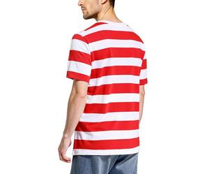 T-shirt décontracté à manches courtes et col rond pour homme, tricoté, coupe régulière, avec logo frontal rayé rouge et blanc, éco-responsable - Product Image 4