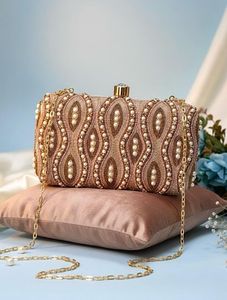 กระเป๋าคลัทช์งานปักคริสตัลเพชรประดับมุกสำหรับงานเลี้ยงงานแต่งงานทำมือสำหรับสุภาพสตรี - Product Image 5