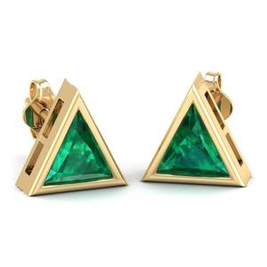 Pendientes REYES con Forma de Triángulo, Gema de Esmeralda de 1.9 Quilates, Cierre de Rosca, Oro Sólido de 14K, Joyería Delicada para Mujer, Uso Diario - Product Image 6