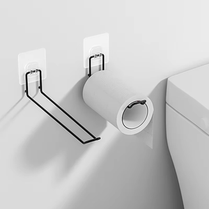 Portarrollos de Papel Higiénico Moderno, Minimalista y Ecológico, Autoadhesivo, Sin Necesidad de Perforación, Diseño de Metal Negro para Montar en la Pared del Baño - Product Image 1