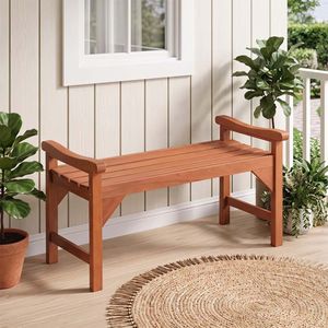 Banco de Madera Maciza para Exteriores con Asas de Soporte y Asiento Curvo de Listones para Jardín, Terraza u Hospital - Product Image 1