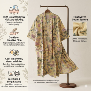 Robe kimono en coton artisanal de qualité supérieure à motifs floraux pour femmes |   Robe de chambre imprimée à la main |   Peignoir de luxe confortable pour dormir - Product Image 5