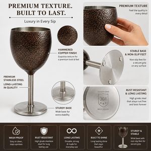 Ensemble de 2 gobelets à vin de luxe faits à la main en acier inoxydable, anti-fuite, résistants aux chocs, design rond, pour les fêtes - Product Image 6