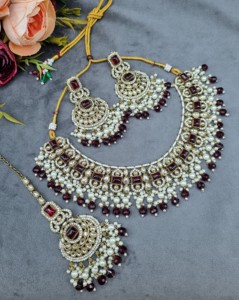 Radiant Cut Stone Choker Necklace <b>Set</b> With Matching Earrings And Mangtika Antique <b>Gold</b> Plated Fashion Ethnic <b>Jewellery</b> Wholesale - Product Image 4