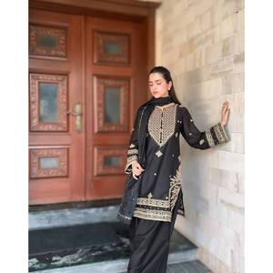 ชุดปาร์ตี้ใส่ด้านบนล่างและชุด dupatta ขนาด XL พร้อมด้ายและลำดับทำงานเพื่อให้ดูมีสไตล์ - Product Image 3