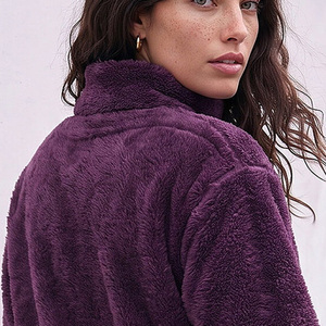 Fashion Women Sherpa <b>Jacket</b> Soft <b>Fleece</b> <b>Warm</b> Winter Quarter Zip <b>Jacket</b> Casual Oversized Outerwear Custom OEM Wholesale Supplier - Product Image 5