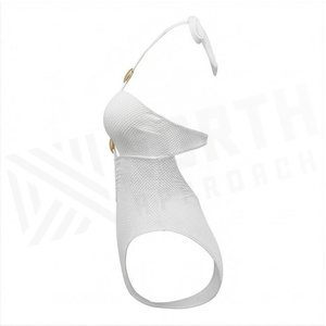 <b>White</b> Halter One-Piece Swimsuit With Hollow Out Design And Gold Beads Women's Beachwear - Product Image 3