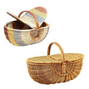 Customizable Natural RATTAN HARVEST <b>BASKET</b> PICNIC <b>BASKET</b> with Handles for Harvesting and Storage Vietnam Crafts - Product Image 1