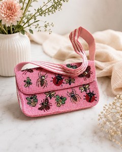 Artisan <b>Seed</b> Beaded <b>Storage</b> Bag Abstract Pattern Women Embroidered Shoulder Handbag Purse Wedding Evening EXOTIC INDIAN ART - Product Image 1