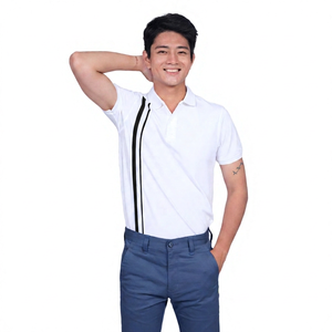 Polo à manches courtes pour homme, blanc, couleur unie, décontracté, respirant, tissu popeline, coupe classique - Product Image 2