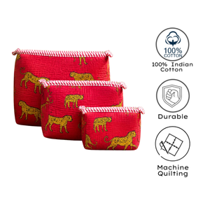Set de Cosméticos Acolchado de Algodón con Estampado de Bloques de Jaipur, Estilo Boho, Bolsa de Almacenamiento Multifuncional con Cierre de Cremallera, Sostenible y Duradero - Product Image 3