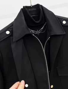 Blouson de moto pour homme en cuir véritable noir écologique, col montant, simple boutonnage, manches classiques, couleur unie, idéal pour l'automne - Product Image 3