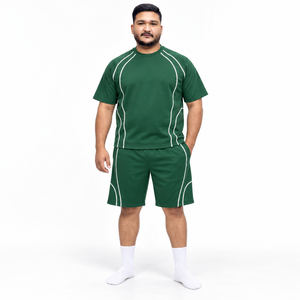 Conjunto de Camiseta y Pantalones Cortos Extra Grandes para Hombre, Diseño con Ribete en Contraste, Ropa Casual de Calle, Dos Piezas a Juego, Ropa de Verano al por Mayor, OEM - Product Image 1