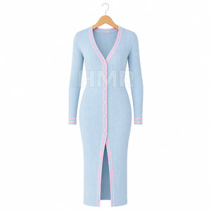 Robe cardigan à col en V et manches longues HMR Sorority Sisterhood avec fente et fermeture boutonnée, longueur complète, tenue de club sexy - Product Image 5