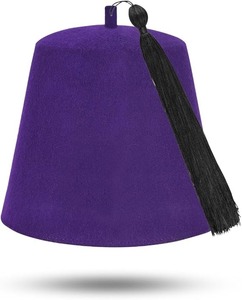Chapeau Fez maçonnique uni - Laine violette avec diverses couleurs de pompons, type de tissu : 100% laine, instructions d'entretien : Lavage à la main uniquement - Product Image 4