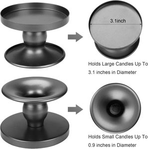 Reversible <b>Black</b> <b>Candle</b> <b>Holders</b> Set of 2 Round <b>Pillar</b> and Taper <b>Candle</b> Stands for Home Decoration - Product Image 5