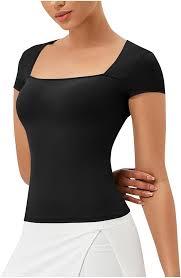 Square Collar Breathable Yoga Design Women's Quick-Dry Summer Activewear Gym Tee Casual Fitness Sports T-<b>Shirt</b> - Product Image 3