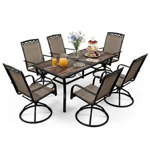 Set da pranzo da giardino 7 pezzi: tavolo rettangolare con 6 sedie grigie, struttura solida e stabile - Product Image 4