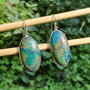 Venta al por Mayor de Joyería Corporal Clásica de Plata de Ley 925 Chapada en Oro, Pendientes Largos Ovalados con Azurita para Boda - Product Image 3